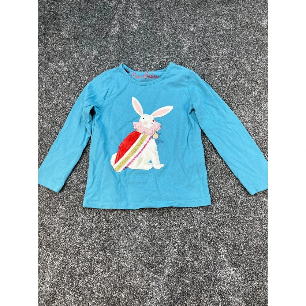 Mini Boden Bunny Graphic Tee and Retro Floral Corduroy Flare Pants Girls 3-4Y